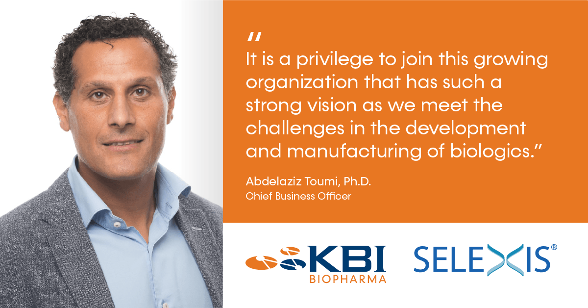 KBI Biopharma, Inc. and Selexis SA Expand Executive Leadership Team with the Appointment of Abdelaziz Toumi, Ph.D. as Chief Business Officer