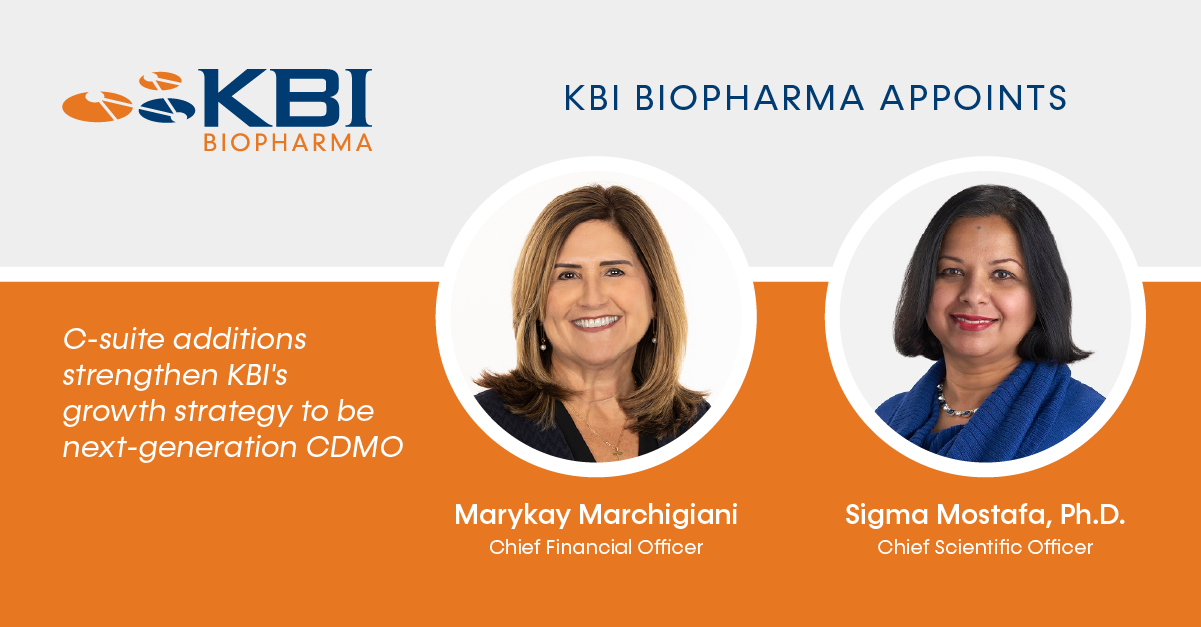 KBI Biopharma Appoints Marykay Marchigiani as Chief Financial Officer and Sigma Mostafa, Ph.D., as Chief Scientific Officer