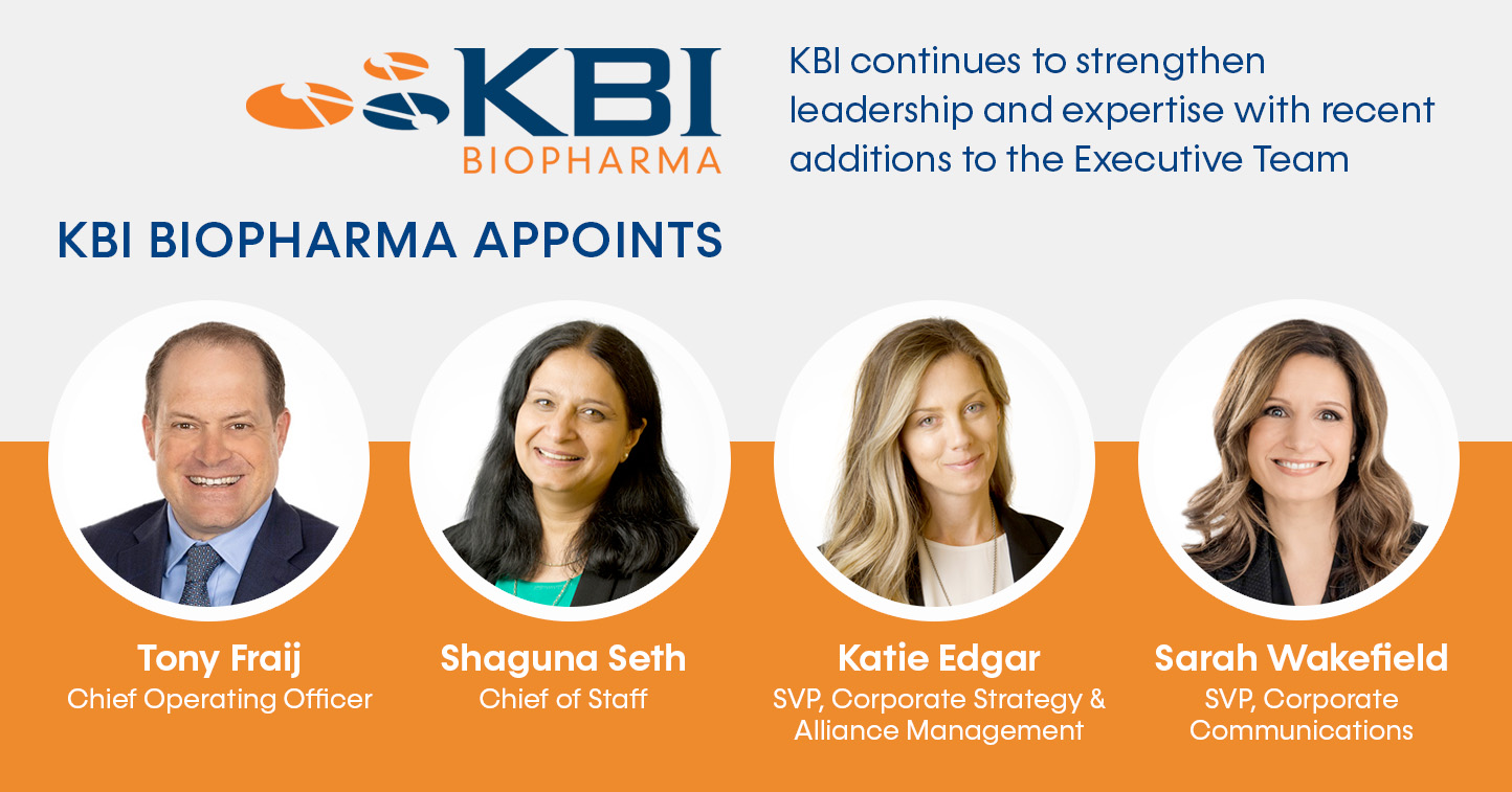 KBI Biopharma Continues to Strengthen Leadership and Expertise With Key Executive Appointments