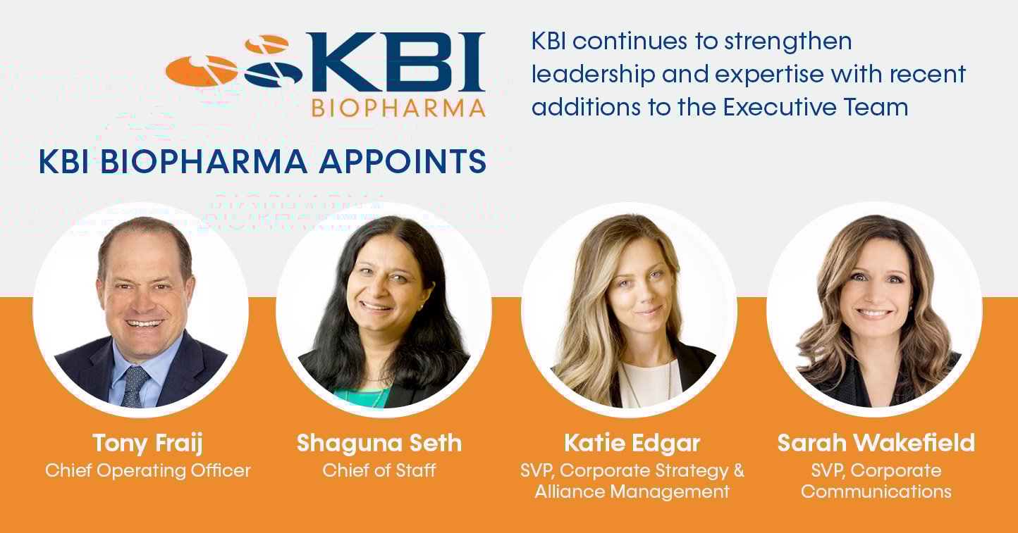 KBI Biopharma Continues to Strengthen Leadership and Expertise With Key Executive Appointments