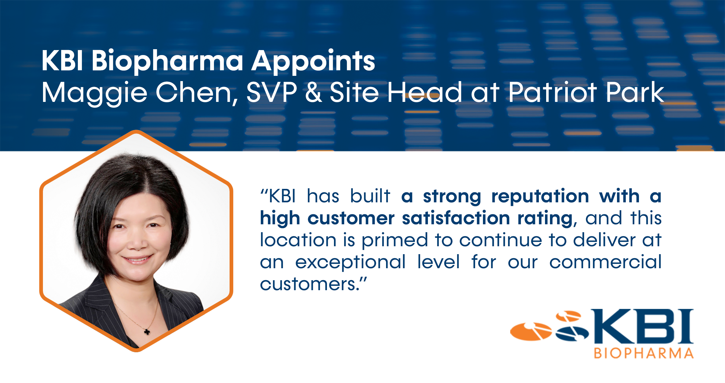 KBI Biopharma, Inc. Appoints Maggie Chen as Site Head of Patriot Park Mammalian cGMP Manufacturing Facility